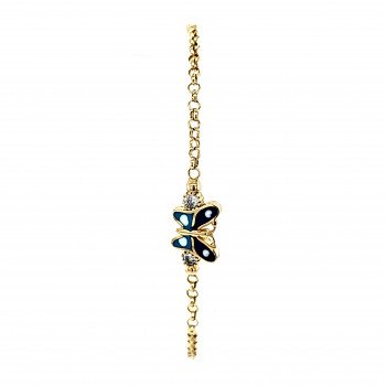 14k YELLOW GOLD BUTERFLY CHARM ROLO BRACELET WITH ENAMEL / 7.7mm / 6.7" / 2.5gr / BRCHI4