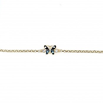 14k YELLOW GOLD BUTERFLY CHARM ROLO BRACELET WITH ENAMEL / 7.7mm / 6.7" / 2.5gr / BRCHI4