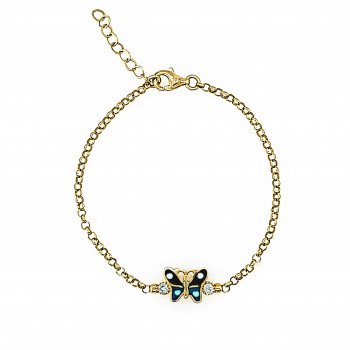 14k YELLOW GOLD BUTERFLY CHARM ROLO BRACELET WITH ENAMEL / 7.7mm / 6.7" / 2.5gr / BRCHI4